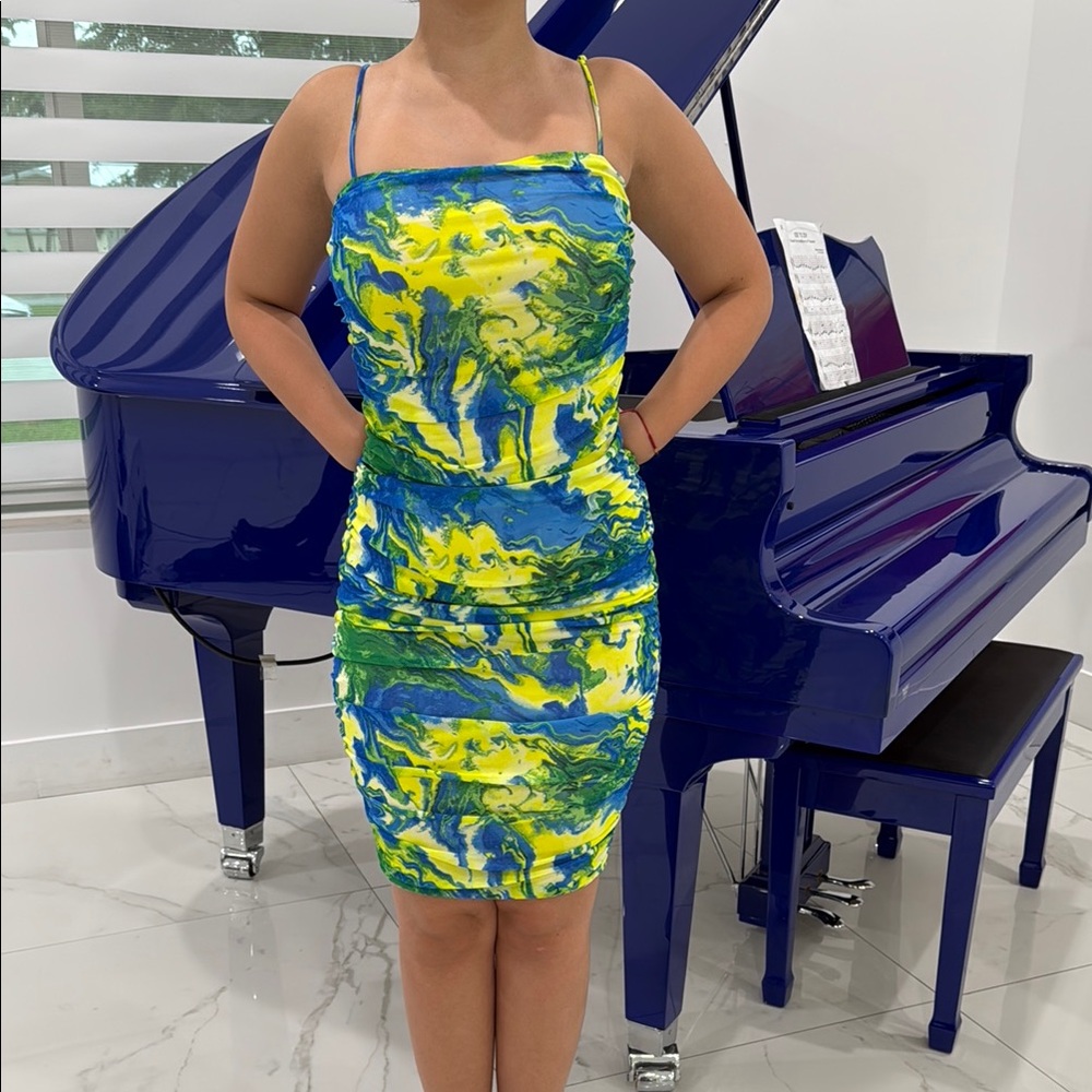DNA Couture Yellow and Green Bodycon Mini Dress